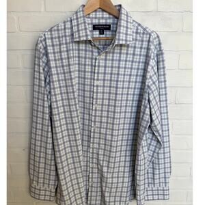 Mizzen + Main White Green Blue Plaid Wrinkle Resistant Button Down sz XL Trim